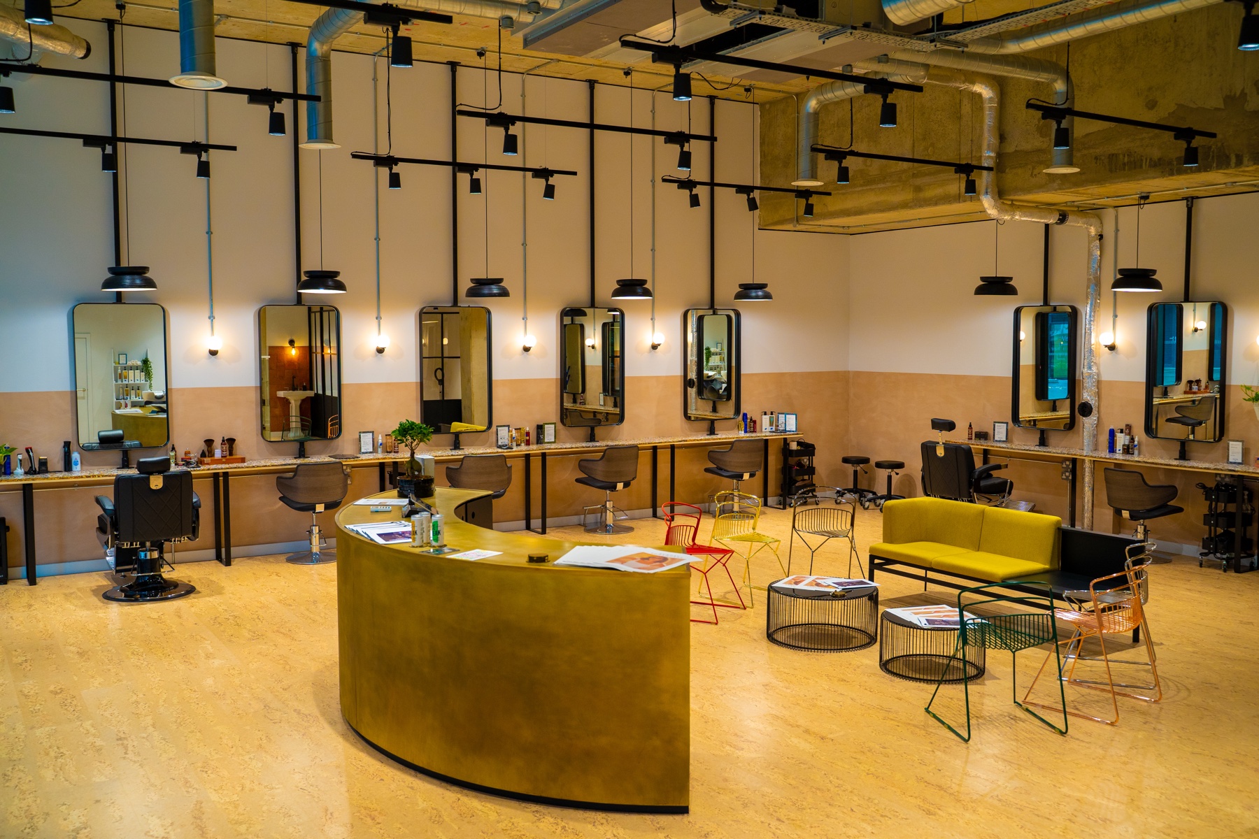 Complete view of a modern commercial interior and its furnishings